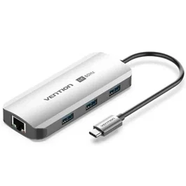 Vention Hub USB-C TQHHB 1xHDMI 4K 3xUSB 1xUSB-C PD 1xRJ45 Gris